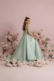 Satin V-Back Large Bow Sweep-Brush Train Wedding Gown Flower Girl Dresses 1057873354822