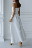 A-Line Tea Length Elastic Cloth Little White Dress 100063 - COCOMELODY