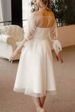 A-Line Tea Length Tulle Satin Little White Dress 100057 - COCOMELODY