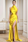 Sheath-Column Sweep-Brush Train Silk-Like Prom Dress CS0397 - COCOMELODY