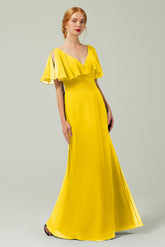 Sheath-Column Floor Length Chiffon Bridesmaid Dress Formal Dresses CB0341 - COCOMELODY