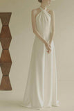 A-Line Sweep-Brush Train Acetate Satin Wedding Dress 655190338774 - COCOMELODY