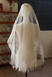 One-tier Cut Edge Tulle Waist Veils with Flower 890629373934 - COCOMELODY