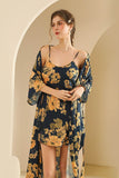 Hand-painted Floral Print Long Women's Robe-Set 902410930680 - COCOMELODY