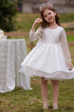 A-Line Scoop Neck Long Sleeve Knee Length Lace/Satin Flower Girl Dresses 709360205661 - COCOMELODY