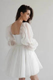 A-Line Mini Polyester Little White Dress 968801127056 - COCOMELODY