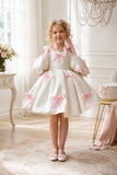Sweet Satin Cold Shoulder Puff Sleeves Bow Details Flower Girl Dresses 994215152061