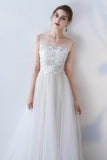 A-Line Sweep-Brush Train Lace Tulle Wedding Dress 623545078224 - COCOMELODY