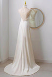 A-Line Sweep-Brush Train Satin Wedding Dress 735511460121 - COCOMELODY