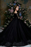 A-Line Off-Shoulder Lace Long Sleeve Tulle Flower Girl Dresses 689012261696