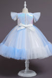Ball Gown Flutter Sleeve Iridescent Sequin Tulle Matching Bow Headband Flower Girl Dresses 1031506040712