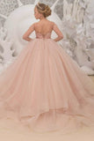 A-Line Illusion Cap Sleeve Ruffle Tulle Sweep-Brush Train Flower Girl Dresses 709465104920