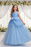 A-Line Round Neck Sleeveless Organza Floor Length Flower Girl Dresses 1029094443095