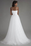 A-Line Sweep-Brush Train Tulle Wedding Dress 864834286134 - COCOMELODY
