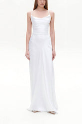 Sheath-Column Sweep-Brush Train Silk-Like Little White Dress 100044 - COCOMELODY