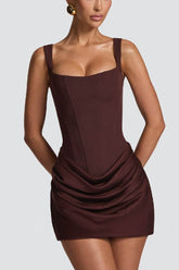 Chic Sheath Knitted Mini Wedding Guest Dress Square Neck Pleated Cocktail Party Dress COCOMELODY 966492908268