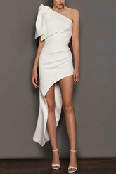 Sheath-Column High-Low Satin Little White Dress 675920468408