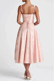 A line Tea Length Jacquard Satin Wedding Guest Dress 1038699395137