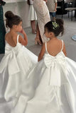 Elegant Satin Spaghetti Straps Back Big Bow Flower Girl Dresses 943918273899