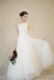 A-Line Floor Length Tulle Wedding Dress 676659628221 - COCOMELODY