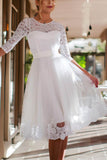 A-Line Tea Length Lace Tulle Little White Dress 100014 - COCOMELODY