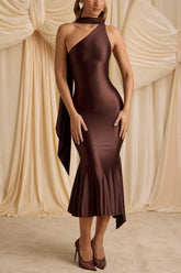 Asymmetry Midi Knitted Semi Formal Wedding Guest Dresses 873559175310 - COCOMELODY
