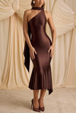 Asymmetry Midi Knitted Semi Formal Wedding Guest Dresses 873559175310 - COCOMELODY