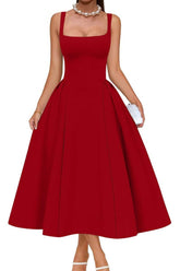 Elegant A-Line Polyester Wedding Guest Dress Square Neck Midi Formal Guest Dress COCOMELODY B0F6JWWP8W