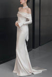Trumpet-Mermaid Sweep-Brush Train Satin Wedding Dress 844155211342 - COCOMELODY