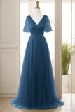 A-Line Sweep-Brush Train Tulle Prom Dress CS0472 - COCOMELODY