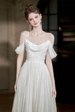 A-Line Sweep-Brush Train Chiffon Wedding Dress 811880629978CR - COCOMELODY