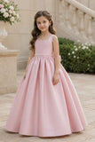 Elegant A-Line Floor Length Satin Square Neck Flower Girl Dresses 1017253005663