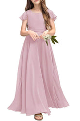 Junior Bridesmaid Dress Short Sleeve Prom Gown B0C14DFKQ2 - COCOMELODY