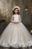 A-Line Long Sleeve Beaded Illusion Sweep-Brush Train Flower Girl Dresses 683689356211
