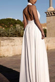 Halter Floor Length Chiffon Wedding Jumpsuit 591554938337 - COCOMELODY