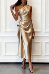 Trumpet-Mermaid Tea Length Satin Wedding Guest Dress 1033914017182