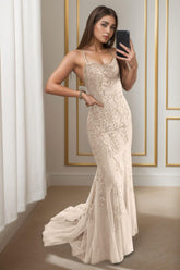 Trumpet-Mermaid Sweep-Brush Train Tulle Prom Dress CS0398 - COCOMELODY