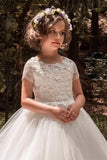Tulle Ball Gown Round Neck Lace Short Sleeve Flower Girl Dresses 708119155653