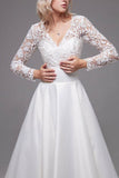 A-Line Tea Length Lace Satin Little White Dress 100017 - COCOMELODY