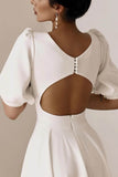 A-Line Tea Length Elastic Cloth Little White Dress 100012 - COCOMELODY