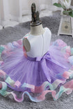 Short A-Line Sleeveless Round Neck Rainbow Ruffled Hem Tulle Knee Length Flower Girl Dresses 1029089635642