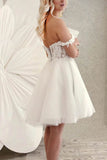 A-Line Knee Length Lace Tulle Little White Dress 100034 - COCOMELODY
