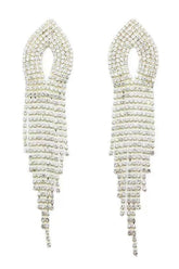 Design sense rhinestone long tassel drop earrings stud ear clips 731781713062 - COCOMELODY