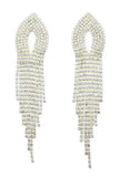 Design sense rhinestone long tassel drop earrings stud ear clips 731781713062 - COCOMELODY