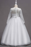 A-Line Illusion Heart Long Sleeve Tulle Floor Length Flower Girl Dresses 1060678890781