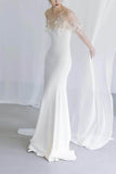 Sheath-Column Sweep-Brush Train Satin Wedding Dress 820632172851 - COCOMELODY