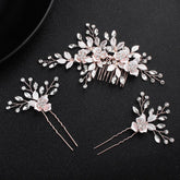 Bridal Headwear Flower Leaf Hair Comb Pin Exquisite hair ornaments Alloy flower Hairpin comb set 566273410210 - COCOMELODY
