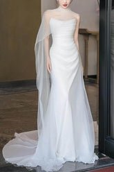 Sheath-Column Chapel Train Forged Chiffon Wedding Dress 830154757527 - COCOMELODY