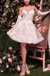 A-Line Short-Mini Lace Tulle Little White Dress 100027 - COCOMELODY