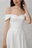 A-Line Tea Length Satin Little White Dress 100042 - COCOMELODY